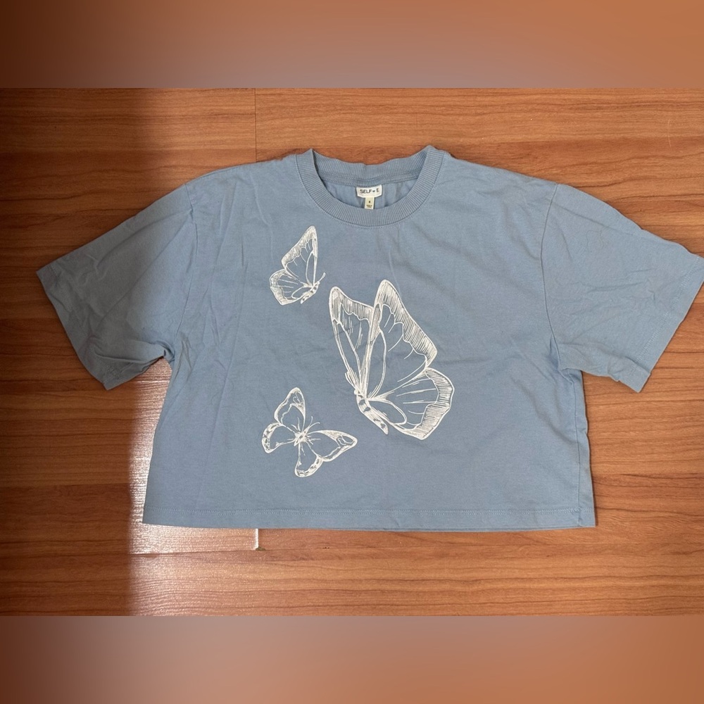 Blue Butterfly Graphic Tee Size Small